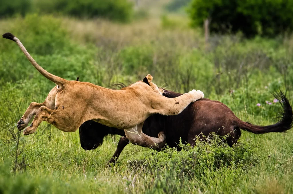 Mthunzi Kruger National Park Safari Tours Lion and Blouwildebees